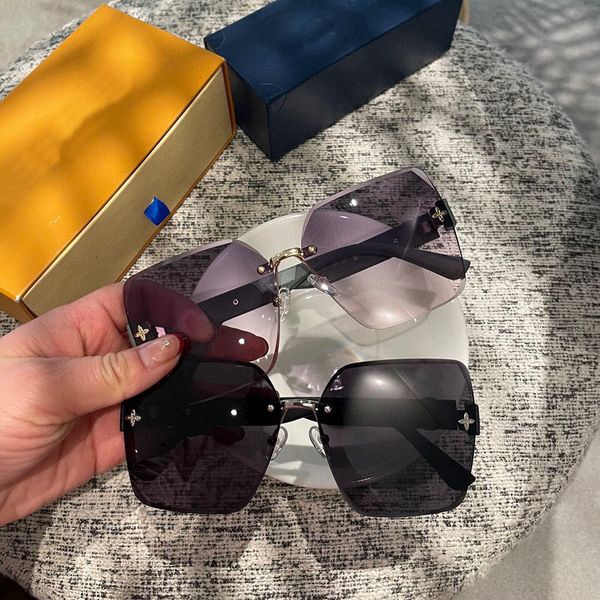 

2023 popular high-end frameless titanium alloy large size women's sunglasses new gray and black classic styles pc light material daily, White;black
