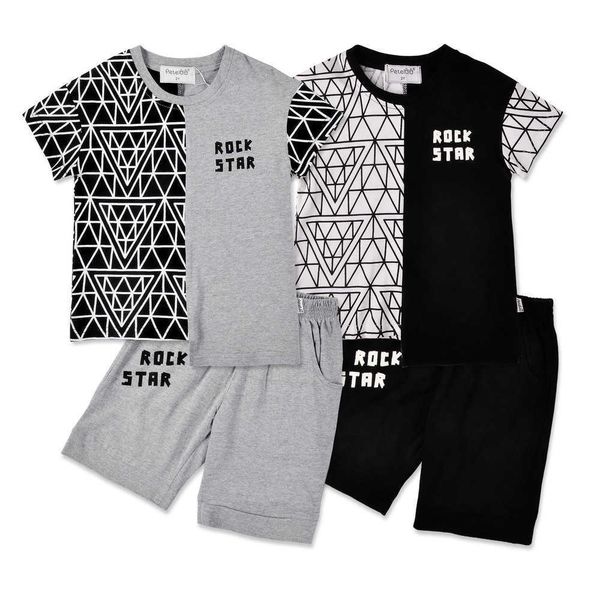 

boys short set kids clothes line drawing casual children outfit 2 pieces 2-10t, White
