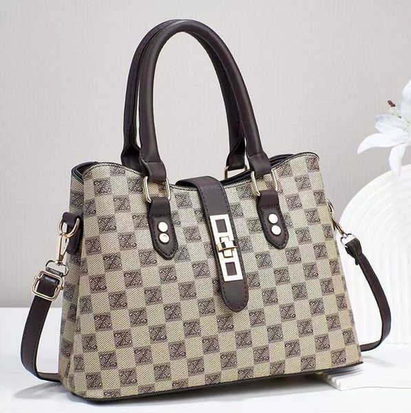 

Factory wholesale ladies shoulder bags 3 styles of large-capacity wear-resistant printed tote bag multi-layer contrast leather handbag belt buckle plaid bag, Coffee-printing-8217#-regular style