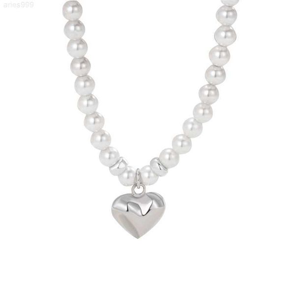 

fashion retro design 925 sterling silver luxury love shell pearl heart shape pendant choker necklace gift for women