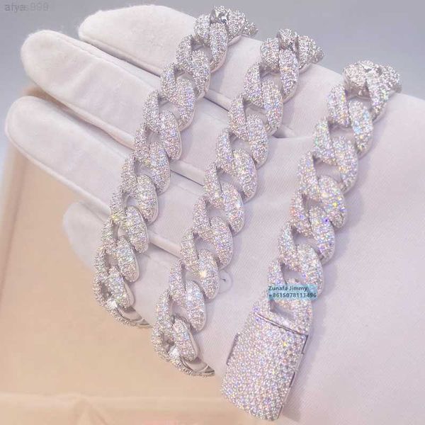 

pass diamond tester shining iced out tight 12mm two row vvs1 moissanite chocker cuban chain necklace, Silver