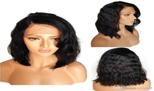 

lace front human hair wigs for black women 130 remy hair wigs human hair bob wig wavy short wigs 9551152, Black;brown