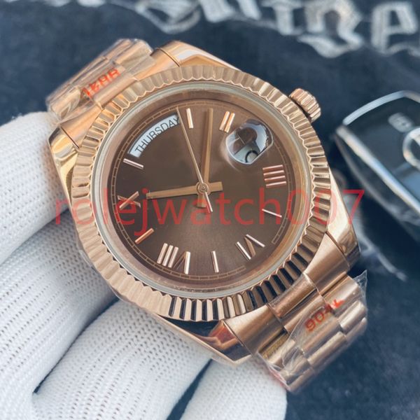 

mens watches 40mm mechanical automatic movement fully stainless steel high-quality sappire glass montre de luxe premium president wristwatch, Slivery;brown