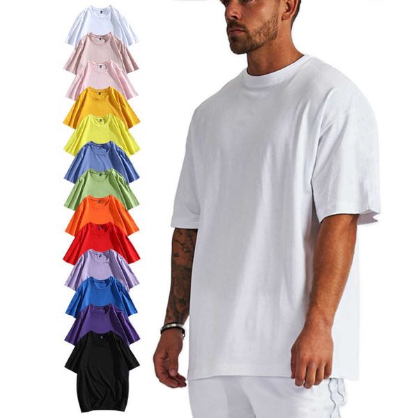 

2023 round neck muscle t shirt athletic running clothes sports tshirt men gym wear oversized, White;black