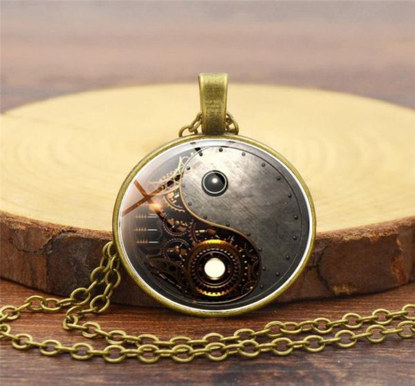 

vintage style alloy pendant steam punk gear yinyang time crystal necklace pendant gifts for women men3440241