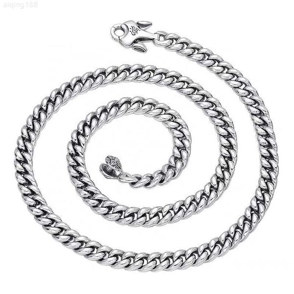 

new vintage vajra pestle cuban chain necklace simple and generous 925 silver set with moissanite width 9mm length 60cm