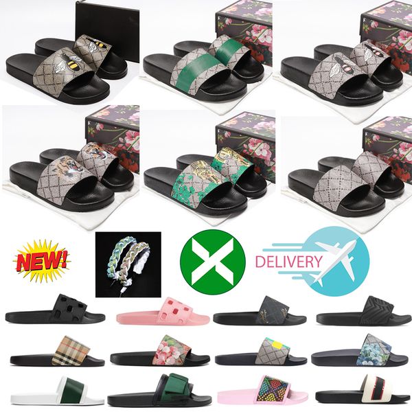 

2023 womens men designer slippers for slides floral brocade flats gear bottom tiger snaker ace bee flop flip canvas green casual fashion bea, Black