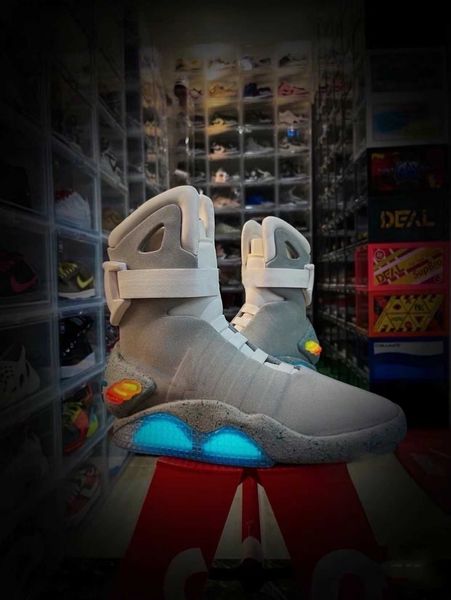 

2023 new automatic laces shoes air mag sneakers marty mcfly's led man back to the future glow in the dark gray mcflys sneaker with box, Black