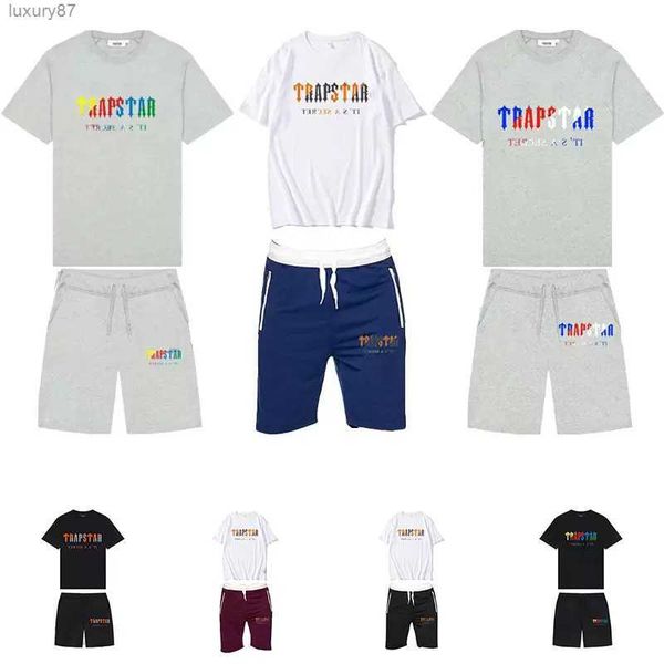 

designer mens trapstar t shirt street fashion short sleeve men tshirt print suit outfit chenille tracksuit tees black london streetwear over, White;black