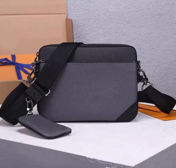

1 -1men women trio messenger bags luxury 3 piece set shoulder crossbody bag genuine leather handbags make up pack designer tote purse w iglh