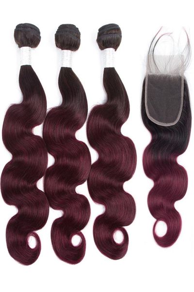 

fashion girl ombre brazilian hair 3 bundles with lace closure 1b99j body wave human hair bundles two tone ombre brazilian human h5109957, Black