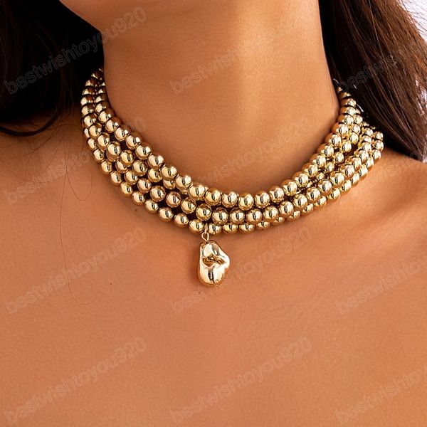 

exaggerated multilayer acrylic ball irregular beads pendant choker necklace women clavicle chain jewelry, Golden;silver