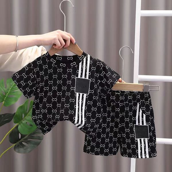 

stock 1-7 years designer kids clothing sets t-shirt pants set brand printing children 2 piece pure cotton clothing baby boys girl fashion, White