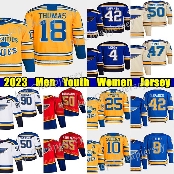 

#18 robert thomas reverse retro hockey jersey #50 binnington #25 kyrou #90 ryan o'reilly brayden schenn colton parayko torey krug kaspe, Black;red