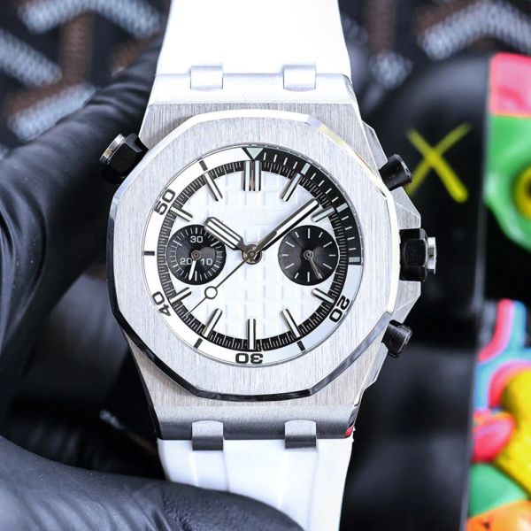 

mens watch quartz movement watches 45mm sapphire business wristwatches waterproof rubber strap montre de luxe, Slivery;brown