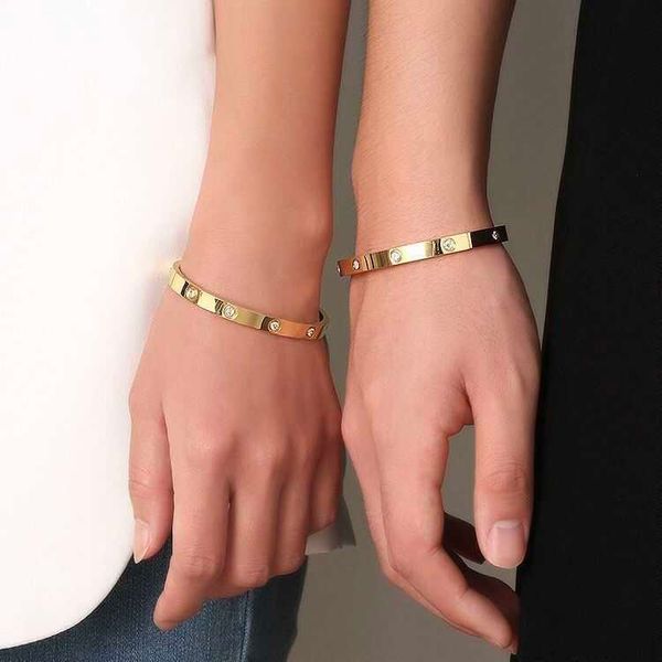 

selling funds 18k rose gold bracelet colorless wide and narrow edition with diamond inlaid lovers fashion men's women's valentine&, Black