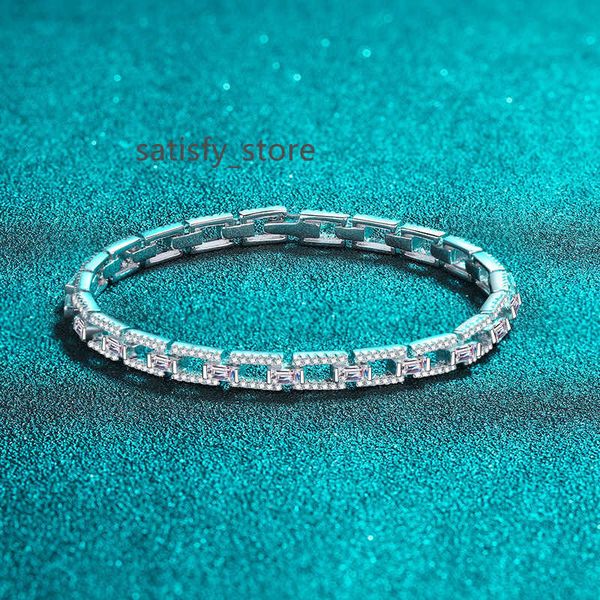

custom hip hop rapper baguette bangle 3.0ct-3.5ct vvs1 moissanite diamond chain silver princess cut moissanite tennis bracelet