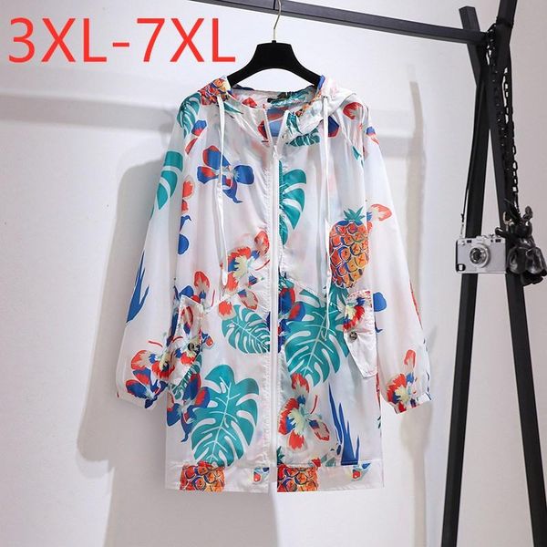 

coats new 2021 summer plus size jacket for women large loose long sleeve zipper thin white print sunscreen coat 3xl 4xl 5xl 6xl 7xl, Black