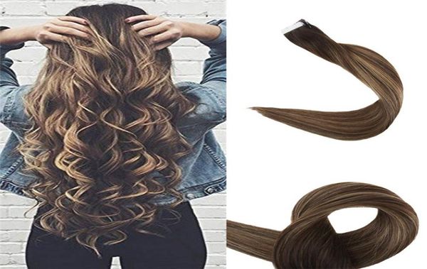 

ombre tape in hair extensions seamless remy hair weft color 2 brown fading to 3 and 27 honey blonde dip dyed human hair 40 pcs 18371434, Black