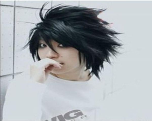 

100 brand new fashion picture full lace wigsgt sell popular death note l black short stylish anime cosplay wig6581330