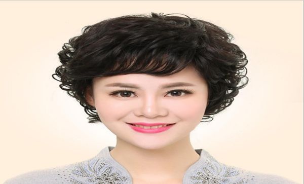 

middleaged and old wig women039s short hair short curly hair mother real hair wig elderly wig headgear3231717, Black;brown