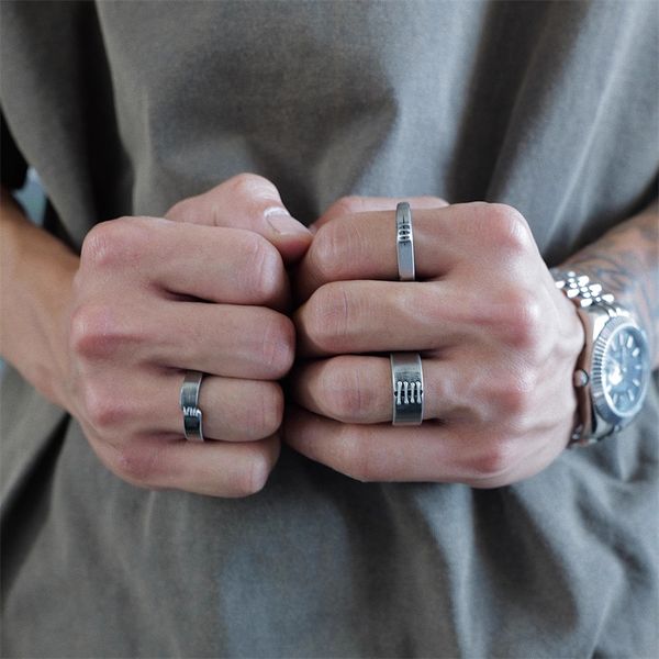 

2023 ins light luxury cement grey crack set ring couple niche design titanium steel old charm jewelry, Silver