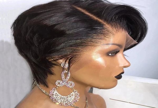 

short straight bob human hair wig t part transparent lace frantal wigs for women preplucked hairline pixie cut wig perruque femme9792282, Black;brown