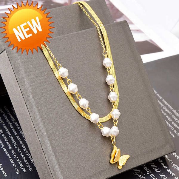 

14k 18k gold plated layered necklace chain neckless wholesale stainless steel gold filled jewelry butterfly necklaces for women, Silver