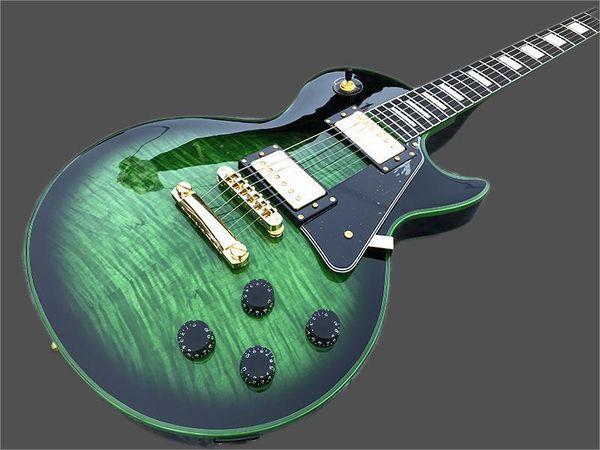 

custom neck and body flame maple electric guitar, green link guitar, oem