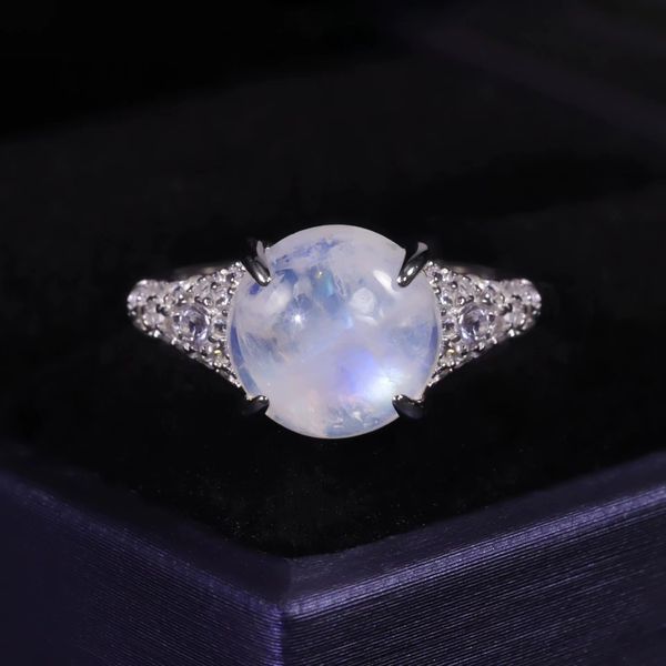 

small fresh inns wind natural cream blue moonlight stone ring s925 sterling silver inlaid with white gemstone ring