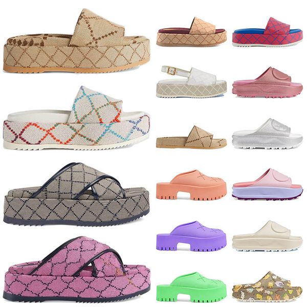 

2023 slipper womens fashion embroidered canvas designer mules slides slip on slippers girls 60mm canvas covered platform sandals and dust ba, Black