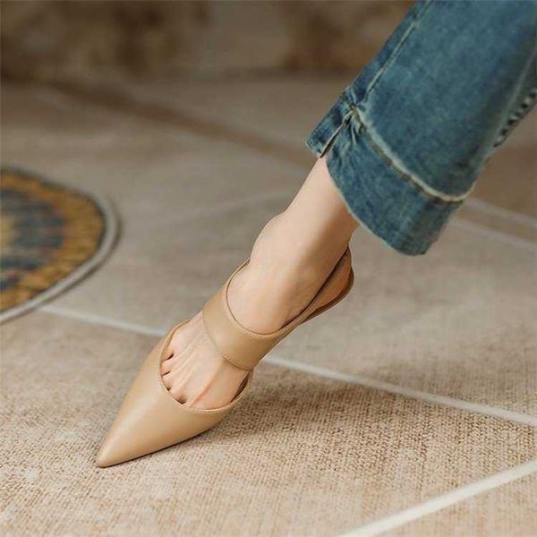 

ladies summer sandals giant soft~french simple slim heel genuine leather roman baotou versatile high heels women's pointed single shoes, Black