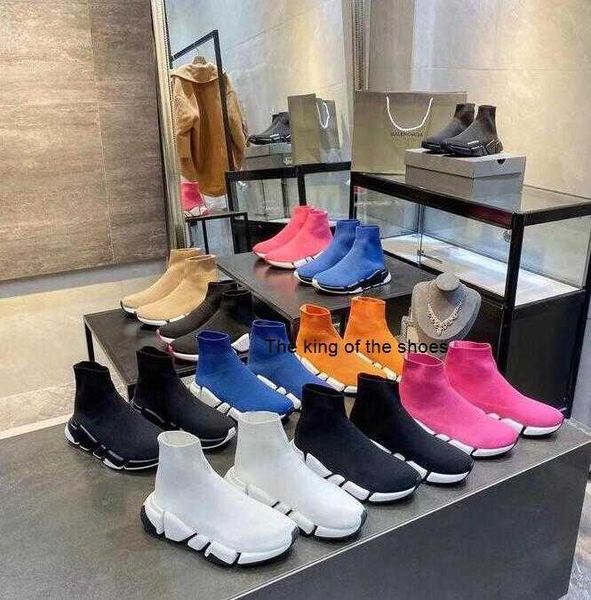 

2021 designer socks shoes woman shoe fashion knitted elastic sock boots male with box size 35-45, Black