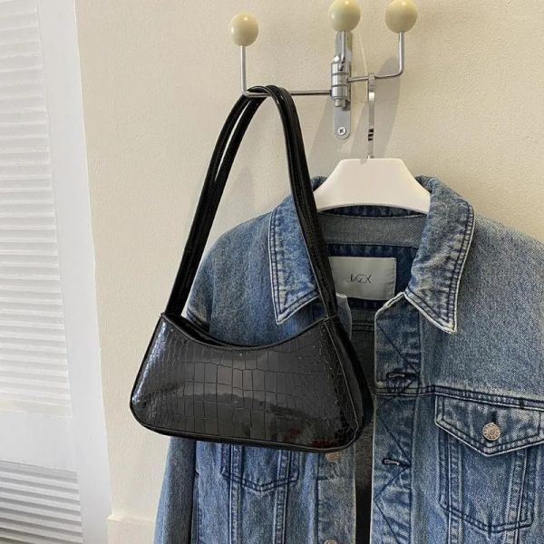 

evening bags 2023 pu leather trend crocodile pattern underarm bag shiny shoulder solid color armpit girls totes women's
