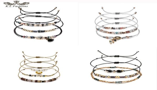 

3pcslot bead bracelet for women multicolor crystal series tandem leaf heart round geometric pendant woven wax rope bracelet diy j7847970, Black