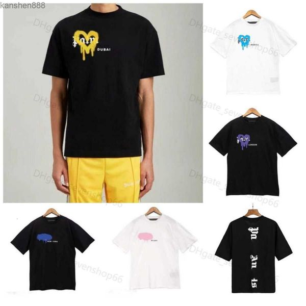 

2023s summer mens palm shirt graffiti t-shirt palms palmangel city designer limited inkjet letter printing men's women's angels an, White;black