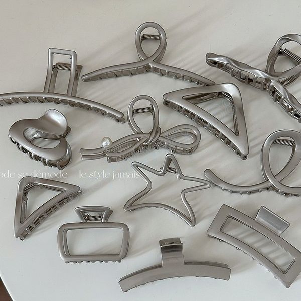 

woman large geometric grey silver metal hair claw versatile hairpins simple hair clips barrettes hairgrip girls hair accessories, Slivery;white