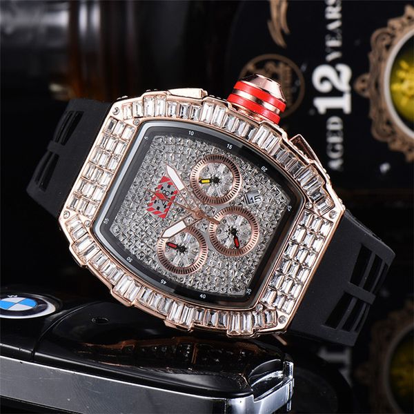 

square diamond full star business men's multi-functional calendar six needle running second watch spot wholesale, Slivery;brown