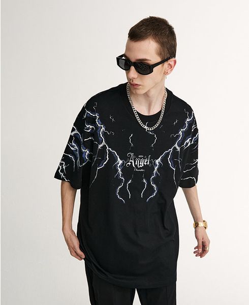 

mens t shirt designer casual cotton dress t-shirts creative lightning bolt print black fashion men tee summer short sleeve tshirt, White;black