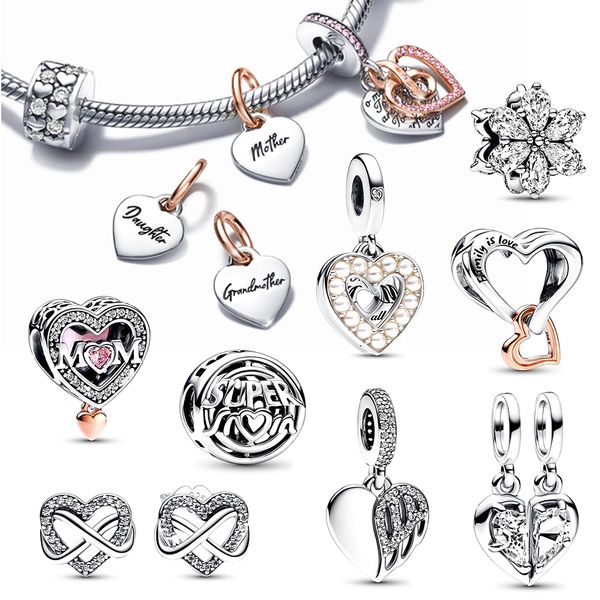 

925 sterling silver mother's day jewellery gift charms bead fit pdr charms silver 925 original pdr bracelet charm for women gift, Golden;silver