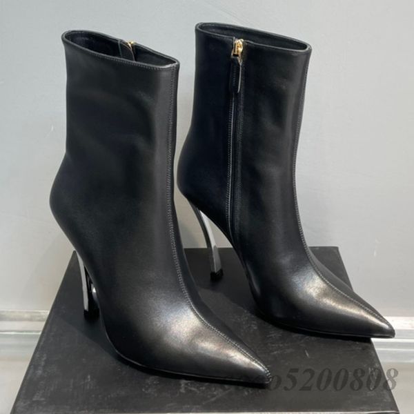

women ankle boots fashion genuine leather stiletto high heels pumps runway outfit pointed toe party dress booties autumn winter, Black;white