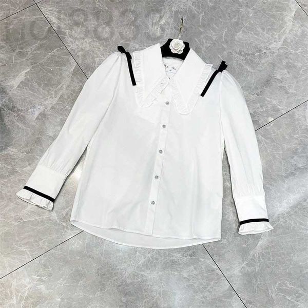 

women's blouses & shirts designer summer new flower collar diamond buckle bow decoration style slim premium shirt 0k6i, White