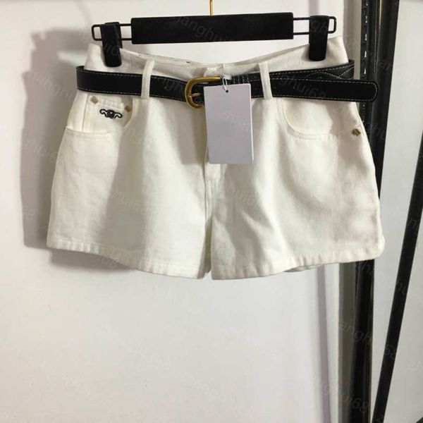 

23ss womens shorts womens designer clothing embroidered logo pocket denim shorts with belt women clothes a1, White;black