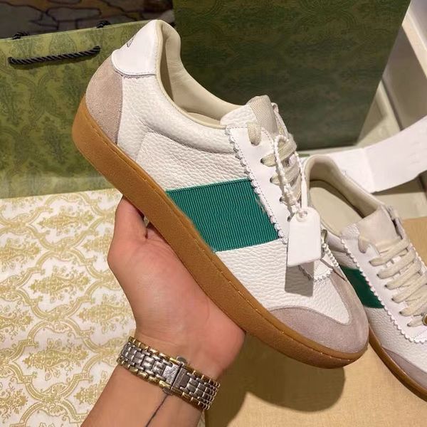

designer dirty casual shoes distressed screener sneakers men women sneaker classic blue red stripe rubber shoe low leather trainers size wit, Black