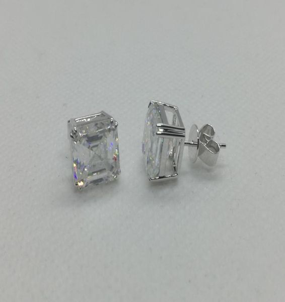 

lotusmaple asscher cut moissanite diamond earring stud color d pass test push back solid 14k 18k white yellow rose gold platinu4303373, Golden;silver