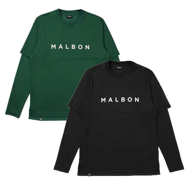 

version malbon korean golf casual sports quick drying base nylon solid mesh long sleeved t-shirt letter, Black