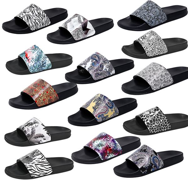 

luxury brand designer rubber slides sandal floral print colour blocking slippers striped men sandals size 38-46, Black