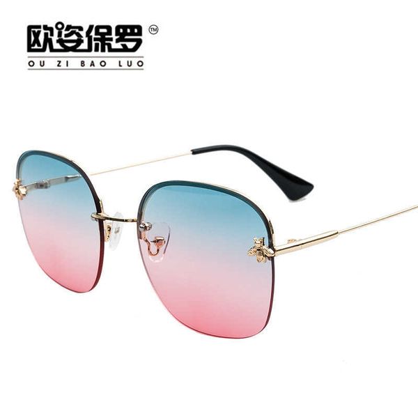 

little bee men's and women's box fashion frameless ocean film sunglasses glasses, White;black