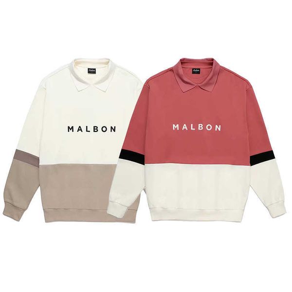 

men's hoodies malbon golf korean golf casual loose fit american pullover sport polo neck long sleeve sweater coat, Black