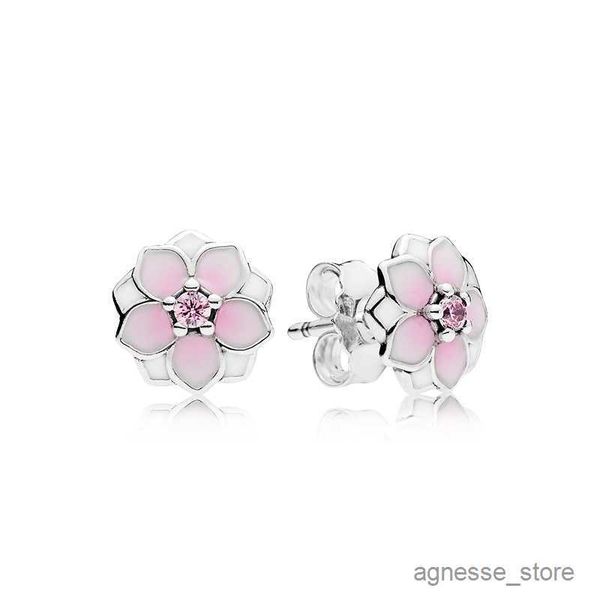 

stud pink magnolia stud earrings original for sterling silver women girls flowers earrings sets r230619, Golden;silver